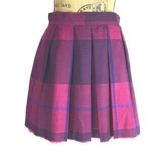 NWT Furst Of A Kind Skirt SMALL Bright Plaid Blue Pink Pleat Short Pocket Flirty
